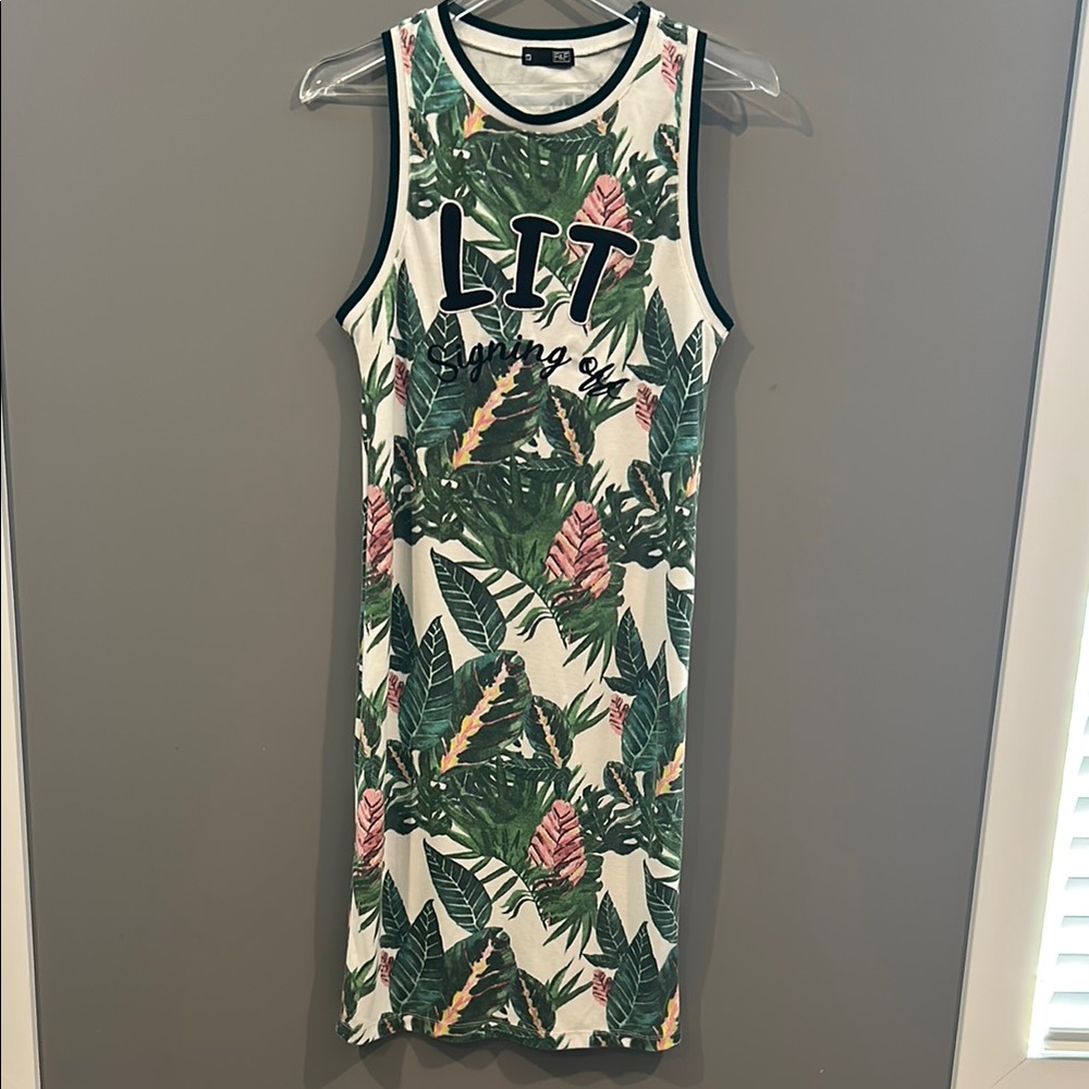 F&F Tropical Print Midi Dress - Green and Pink